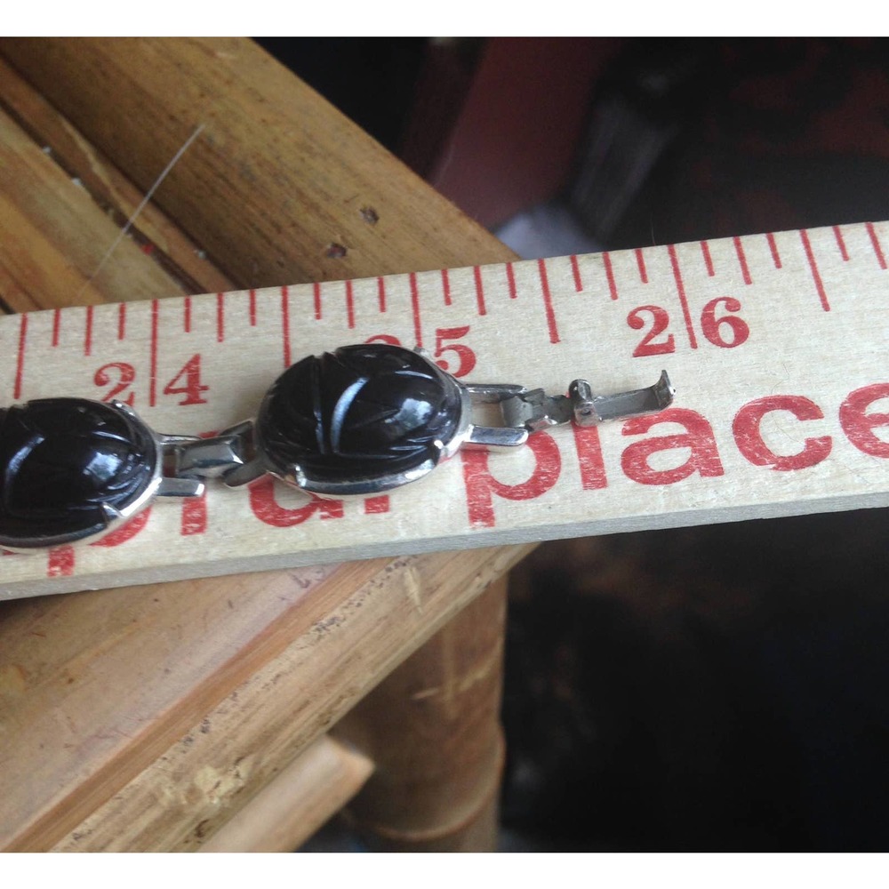 Vintage Black Scarab Choker & Earrings - Picture 9 of 10